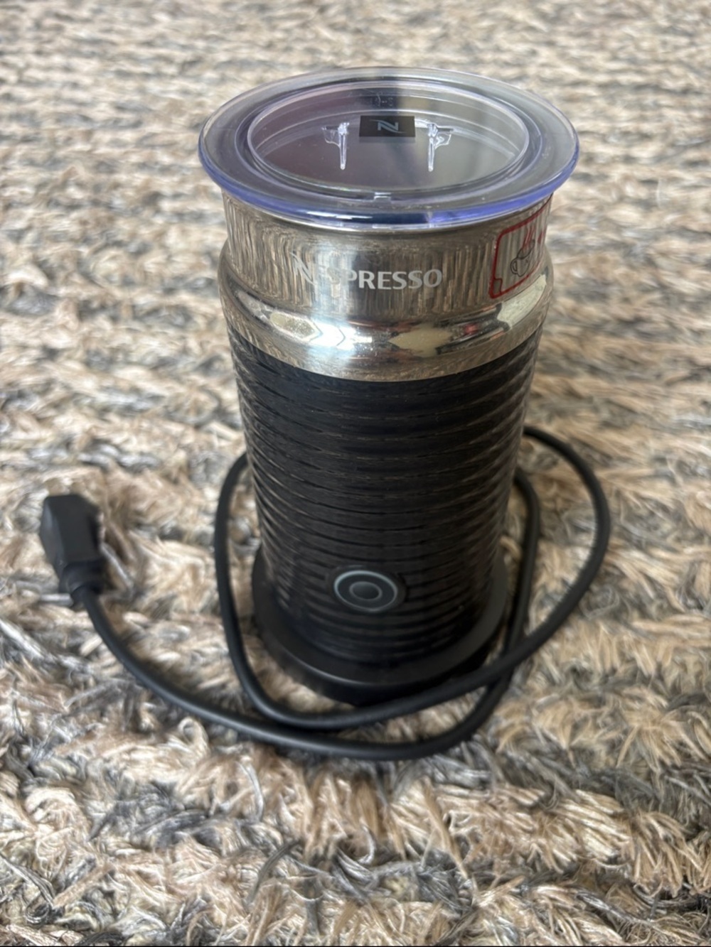 Nespresso Black and Silver Electric Milk Frother with Thermos Food Jar